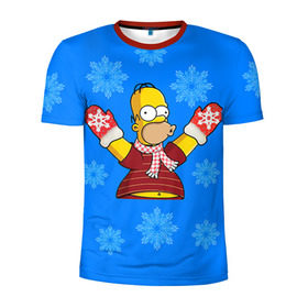 Мужская футболка 3D спортивная с принтом Симпсоны новогодние 2 в Тюмени, 100% полиэстер с улучшенными характеристиками | приталенный силуэт, круглая горловина, широкие плечи, сужается к линии бедра | Тематика изображения на принте: simpsons | барт | барт симпсон | гомер | гомер симпсон | новый год | симпсоны | снег | снежинки