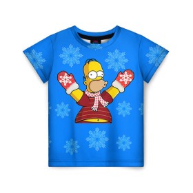 Детская футболка 3D с принтом Симпсоны новогодние 2 в Тюмени, 100% гипоаллергенный полиэфир | прямой крой, круглый вырез горловины, длина до линии бедер, чуть спущенное плечо, ткань немного тянется | simpsons | барт | барт симпсон | гомер | гомер симпсон | новый год | симпсоны | снег | снежинки