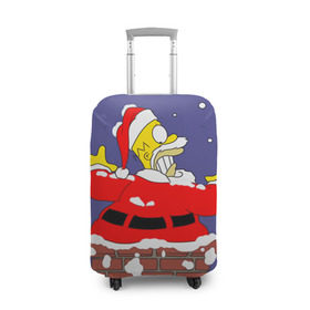 Чехол для чемодана 3D с принтом Симпсоны новогодние 4 в Тюмени, 86% полиэфир, 14% спандекс | двустороннее нанесение принта, прорези для ручек и колес | simpsons | барт | барт симпсон | гомер | гомер симпсон | новый год | симпсоны | снег | снежинки