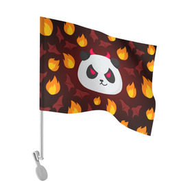 Флаг для автомобиля с принтом Панда дьяволенок в Тюмени, 100% полиэстер | Размер: 30*21 см | дьяволенок | красный | крылья | огонь | панда | рога