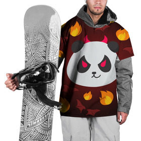 Накидка на куртку 3D с принтом Панда дьяволенок в Тюмени, 100% полиэстер |  | дьяволенок | красный | крылья | огонь | панда | рога