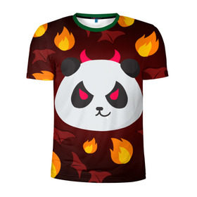 Мужская футболка 3D спортивная с принтом Панда дьяволенок в Тюмени, 100% полиэстер с улучшенными характеристиками | приталенный силуэт, круглая горловина, широкие плечи, сужается к линии бедра | Тематика изображения на принте: дьяволенок | красный | крылья | огонь | панда | рога
