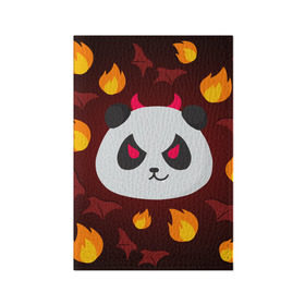 Обложка для паспорта матовая кожа с принтом Панда дьяволенок в Тюмени, натуральная матовая кожа | размер 19,3 х 13,7 см; прозрачные пластиковые крепления | дьяволенок | красный | крылья | огонь | панда | рога