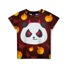 Детская футболка 3D с принтом Панда дьяволенок в Тюмени, 100% гипоаллергенный полиэфир | прямой крой, круглый вырез горловины, длина до линии бедер, чуть спущенное плечо, ткань немного тянется | дьяволенок | красный | крылья | огонь | панда | рога