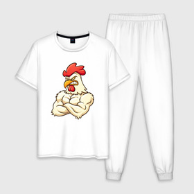 Мужская пижама хлопок с принтом Символ года 2017 в Тюмени, 100% хлопок | брюки и футболка прямого кроя, без карманов, на брюках мягкая резинка на поясе и по низу штанин
 | Тематика изображения на принте: год петуха