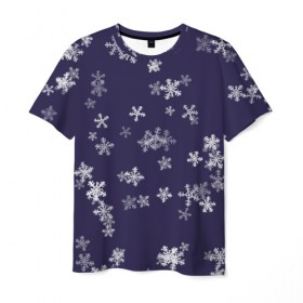 Мужская футболка 3D с принтом Снежная феерия (синий) в Тюмени, 100% полиэфир | прямой крой, круглый вырез горловины, длина до линии бедер | happy new year | блеск | ёлка | зима | конфетти | новый год | подарки | праздник | снег | снежинки