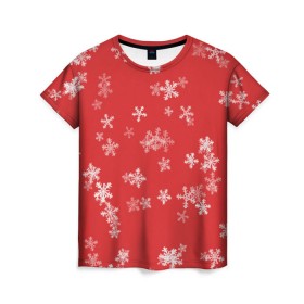 Женская футболка 3D с принтом Снежная феерия (красный) в Тюмени, 100% полиэфир ( синтетическое хлопкоподобное полотно) | прямой крой, круглый вырез горловины, длина до линии бедер | 