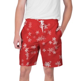 Мужские шорты 3D с принтом Снежная феерия (красный) в Тюмени,  полиэстер 100% | прямой крой, два кармана без застежек по бокам. Мягкая трикотажная резинка на поясе, внутри которой широкие завязки. Длина чуть выше колен | 