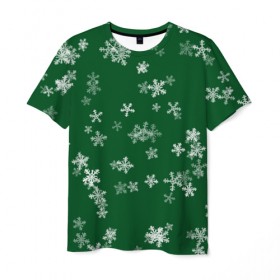 Мужская футболка 3D с принтом Снежная феерия (зелёный) в Тюмени, 100% полиэфир | прямой крой, круглый вырез горловины, длина до линии бедер | happy new year | блеск | ёлка | зима | конфетти | новый год | подарки | праздник | снег | снежинки