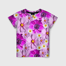 Детская футболка 3D с принтом Violet в Тюмени, 100% гипоаллергенный полиэфир | прямой крой, круглый вырез горловины, длина до линии бедер, чуть спущенное плечо, ткань немного тянется | лепестки | прикольные картинки | ромашки | цветочки | цветы