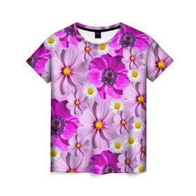 Женская футболка 3D с принтом Violet в Тюмени, 100% полиэфир ( синтетическое хлопкоподобное полотно) | прямой крой, круглый вырез горловины, длина до линии бедер | лепестки | прикольные картинки | ромашки | цветочки | цветы
