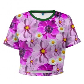 Женская футболка 3D укороченная с принтом Violet в Тюмени, 100% полиэстер | круглая горловина, длина футболки до линии талии, рукава с отворотами | лепестки | прикольные картинки | ромашки | цветочки | цветы