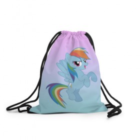 Рюкзак-мешок 3D с принтом Rainbowdash в Тюмени, 100% полиэстер | плотность ткани — 200 г/м2, размер — 35 х 45 см; лямки — толстые шнурки, застежка на шнуровке, без карманов и подкладки | Тематика изображения на принте: mlp | pony | rainbowdash | raindbow dash | пони