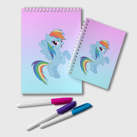 Блокнот с принтом Rainbowdash в Тюмени, 100% бумага | 48 листов, плотность листов — 60 г/м2, плотность картонной обложки — 250 г/м2. Листы скреплены удобной пружинной спиралью. Цвет линий — светло-серый
 | Тематика изображения на принте: mlp | pony | rainbowdash | raindbow dash | пони