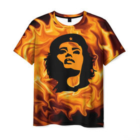 Мужская футболка 3D с принтом Revolutionary girl в Тюмени, 100% полиэфир | прямой крой, круглый вырез горловины, длина до линии бедер | звезда | огонь | патриотизм | пламя | революционер | революция | россия | че гевара