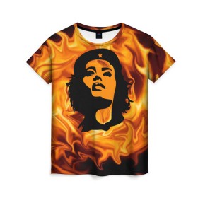 Женская футболка 3D с принтом Revolutionary girl в Тюмени, 100% полиэфир ( синтетическое хлопкоподобное полотно) | прямой крой, круглый вырез горловины, длина до линии бедер | звезда | огонь | патриотизм | пламя | революционер | революция | россия | че гевара