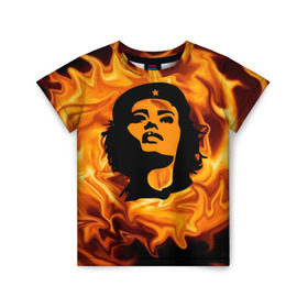 Детская футболка 3D с принтом Revolutionary girl в Тюмени, 100% гипоаллергенный полиэфир | прямой крой, круглый вырез горловины, длина до линии бедер, чуть спущенное плечо, ткань немного тянется | звезда | огонь | патриотизм | пламя | революционер | революция | россия | че гевара