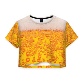 Женская футболка 3D укороченная с принтом Пивная тема в Тюмени, 100% полиэстер | круглая горловина, длина футболки до линии талии, рукава с отворотами | пена | прикол | пузырьки