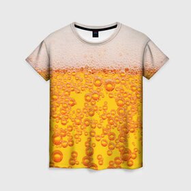 Женская футболка 3D с принтом Пивная тема в Тюмени, 100% полиэфир ( синтетическое хлопкоподобное полотно) | прямой крой, круглый вырез горловины, длина до линии бедер | пена | прикол | пузырьки