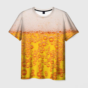 Мужская футболка 3D с принтом Пивная тема в Тюмени, 100% полиэфир | прямой крой, круглый вырез горловины, длина до линии бедер | пена | прикол | пузырьки