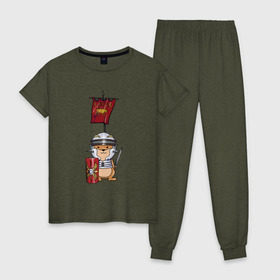 Женская пижама хлопок с принтом Хомячок-воин! в Тюмени, 100% хлопок | брюки и футболка прямого кроя, без карманов, на брюках мягкая резинка на поясе и по низу штанин | легионер | рим | хомяк