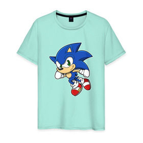 Мужская футболка хлопок с принтом Sonic в Тюмени, 100% хлопок | прямой крой, круглый вырез горловины, длина до линии бедер, слегка спущенное плечо. | sonic