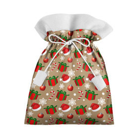 Подарочный 3D мешок с принтом Рождество в Тюмени, 100% полиэстер | Размер: 29*39 см | Тематика изображения на принте: дед мороз | леденец | новый год | рождество | снежинки