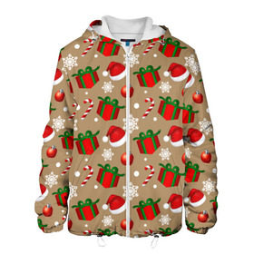 Мужская куртка 3D с принтом Рождество в Тюмени, ткань верха — 100% полиэстер, подклад — флис | прямой крой, подол и капюшон оформлены резинкой с фиксаторами, два кармана без застежек по бокам, один большой потайной карман на груди. Карман на груди застегивается на липучку | дед мороз | леденец | новый год | рождество | снежинки