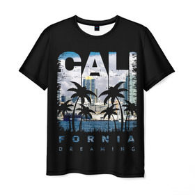 Мужская футболка 3D с принтом Калифорния в Тюмени, 100% полиэфир | прямой крой, круглый вырез горловины, длина до линии бедер | america | beach | california state | los angeles | palm trees | sea | states | united | usa | америки | калифорния | лос анджелес | море | пальмы | пляж | соединенные | сша | штат | штаты