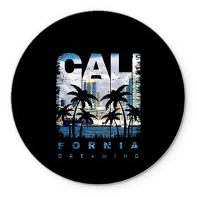Коврик круглый с принтом Калифорния в Тюмени, резина и полиэстер | круглая форма, изображение наносится на всю лицевую часть | america | beach | california state | los angeles | palm trees | sea | states | united | usa | америки | калифорния | лос анджелес | море | пальмы | пляж | соединенные | сша | штат | штаты