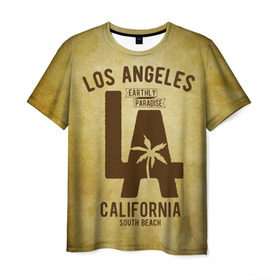 Мужская футболка 3D с принтом Лос-Анджелес в Тюмени, 100% полиэфир | прямой крой, круглый вырез горловины, длина до линии бедер | america | beach | california state | los angeles | palm trees | sea | states | united | usa | америки | калифорния | лос анджелес | море | пальмы | пляж | соединенные | сша | штат | штаты