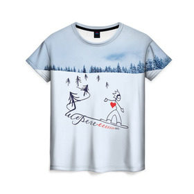 Женская футболка 3D с принтом Шерегеш в Тюмени, 100% полиэфир ( синтетическое хлопкоподобное полотно) | прямой крой, круглый вырез горловины, длина до линии бедер | gesh | геш | лыжи | лыжник | сноуборд | шерегеш | шершавель