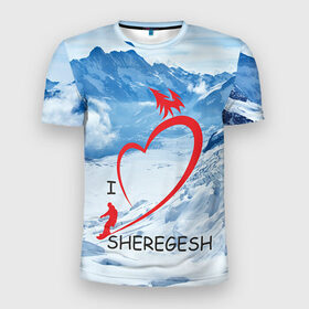 Мужская футболка 3D спортивная с принтом Love Sheregesh в Тюмени, 100% полиэстер с улучшенными характеристиками | приталенный силуэт, круглая горловина, широкие плечи, сужается к линии бедра | gesh | геш | лыжи | лыжник | сноуборд | шерегеш | шершавель