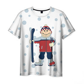 Мужская футболка 3D с принтом Лыжник в Тюмени, 100% полиэфир | прямой крой, круглый вырез горловины, длина до линии бедер | 