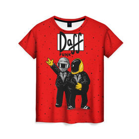 Женская футболка 3D с принтом Daff Punk в Тюмени, 100% полиэфир ( синтетическое хлопкоподобное полотно) | прямой крой, круглый вырез горловины, длина до линии бедер | donut | homer | music | simpson | барт | гомер | музыка | пончик | симпсон