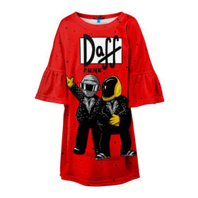Детское платье 3D с принтом Daff Punk в Тюмени, 100% полиэстер | прямой силуэт, чуть расширенный к низу. Круглая горловина, на рукавах — воланы | Тематика изображения на принте: donut | homer | music | simpson | барт | гомер | музыка | пончик | симпсон