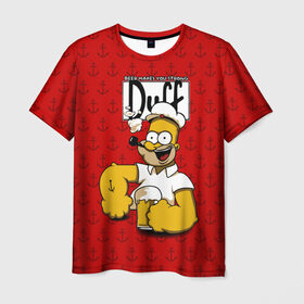 Мужская футболка 3D с принтом Duff Beer в Тюмени, 100% полиэфир | прямой крой, круглый вырез горловины, длина до линии бедер | bart | donut | griffin | homer | popeye | simpson | барт | гомер | гриффин | капитан | моряк | симпсон | стьюи | якорь