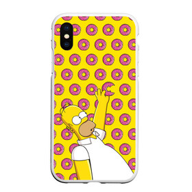 Чехол для iPhone XS Max матовый с принтом Пончики Гомера Симпсона в Тюмени, Силикон | Область печати: задняя сторона чехла, без боковых панелей | donut | homer | simpson | гомер | еда | плюшка | пончик | симпсон