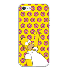 Чехол для iPhone 5/5S матовый с принтом Пончики Гомера Симпсона в Тюмени, Силикон | Область печати: задняя сторона чехла, без боковых панелей | donut | homer | simpson | гомер | еда | плюшка | пончик | симпсон
