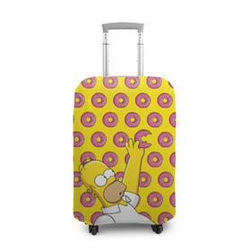 Чехол для чемодана 3D с принтом Пончики Гомера Симпсона в Тюмени, 86% полиэфир, 14% спандекс | двустороннее нанесение принта, прорези для ручек и колес | donut | homer | simpson | гомер | еда | плюшка | пончик | симпсон