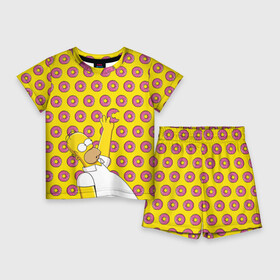 Детский костюм с шортами 3D с принтом Пончики Гомера Симпсона в Тюмени,  |  | donut | homer | simpson | гомер | еда | плюшка | пончик | симпсон