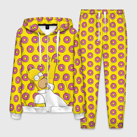 Мужской костюм 3D с принтом Пончики Гомера Симпсона в Тюмени, 100% полиэстер | Манжеты и пояс оформлены тканевой резинкой, двухслойный капюшон со шнурком для регулировки, карманы спереди | donut | homer | simpson | гомер | еда | плюшка | пончик | симпсон