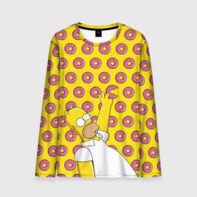 Мужской лонгслив 3D с принтом Пончики Гомера Симпсона в Тюмени, 100% полиэстер | длинные рукава, круглый вырез горловины, полуприлегающий силуэт | donut | homer | simpson | гомер | еда | плюшка | пончик | симпсон