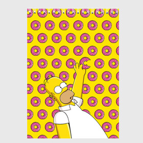 Скетчбук с принтом Пончики Гомера Симпсона в Тюмени, 100% бумага
 | 48 листов, плотность листов — 100 г/м2, плотность картонной обложки — 250 г/м2. Листы скреплены сверху удобной пружинной спиралью | donut | homer | simpson | гомер | еда | плюшка | пончик | симпсон