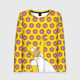 Женский лонгслив 3D с принтом Пончики Гомера Симпсона в Тюмени, 100% полиэстер | длинные рукава, круглый вырез горловины, полуприлегающий силуэт | donut | homer | simpson | гомер | еда | плюшка | пончик | симпсон