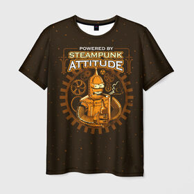 Мужская футболка 3D с принтом Steampunk Attitude в Тюмени, 100% полиэфир | прямой крой, круглый вырез горловины, длина до линии бедер | bender | fry | futurama | hermes | robot | zoidberg | бендер | гермес | зойдберг | робот | туранга | фрай | футурама
