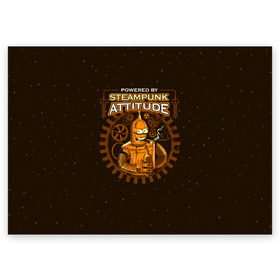 Поздравительная открытка с принтом Steampunk Attitude в Тюмени, 100% бумага | плотность бумаги 280 г/м2, матовая, на обратной стороне линовка и место для марки
 | Тематика изображения на принте: bender | fry | futurama | hermes | robot | zoidberg | бендер | гермес | зойдберг | робот | туранга | фрай | футурама