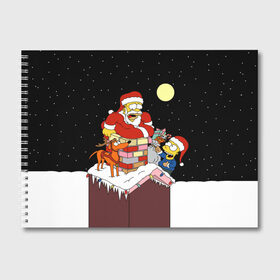 Альбом для рисования с принтом Симпсон - Санта Клаус в Тюмени, 100% бумага
 | матовая бумага, плотность 200 мг. | Тематика изображения на принте: bart | christmas | happy new year | homer simpson | the simpsons | барт | гомер | дед мороз | луна | новый год | олень | подарки | санта | снег | собака | сосульки