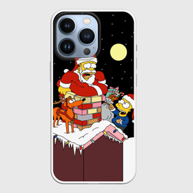 Чехол для iPhone 13 Pro с принтом Симпсон   Санта Клаус в Тюмени,  |  | Тематика изображения на принте: bart | christmas | happy new year | homer simpson | the simpsons | барт | гомер | дед мороз | луна | новый год | олень | подарки | санта | снег | собака | сосульки