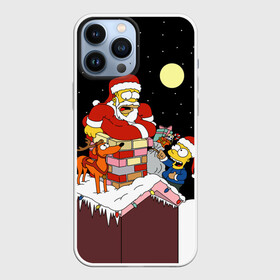 Чехол для iPhone 13 Pro Max с принтом Симпсон   Санта Клаус в Тюмени,  |  | Тематика изображения на принте: bart | christmas | happy new year | homer simpson | the simpsons | барт | гомер | дед мороз | луна | новый год | олень | подарки | санта | снег | собака | сосульки